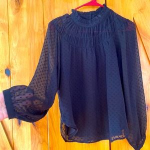 Loft Black Blouse XS Sheer on arm, lining on body